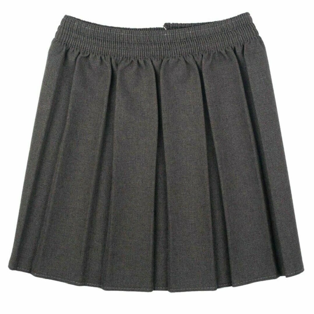 Girls Grey Box Pleated Elasticated Waist Skirt Kids School Uniform ...