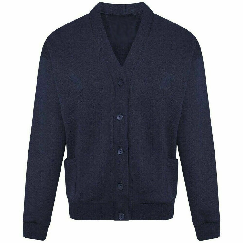 Boys Girls Navy Blue V Neck School Cardigan Fleece Buttoned Long Sleeve ...